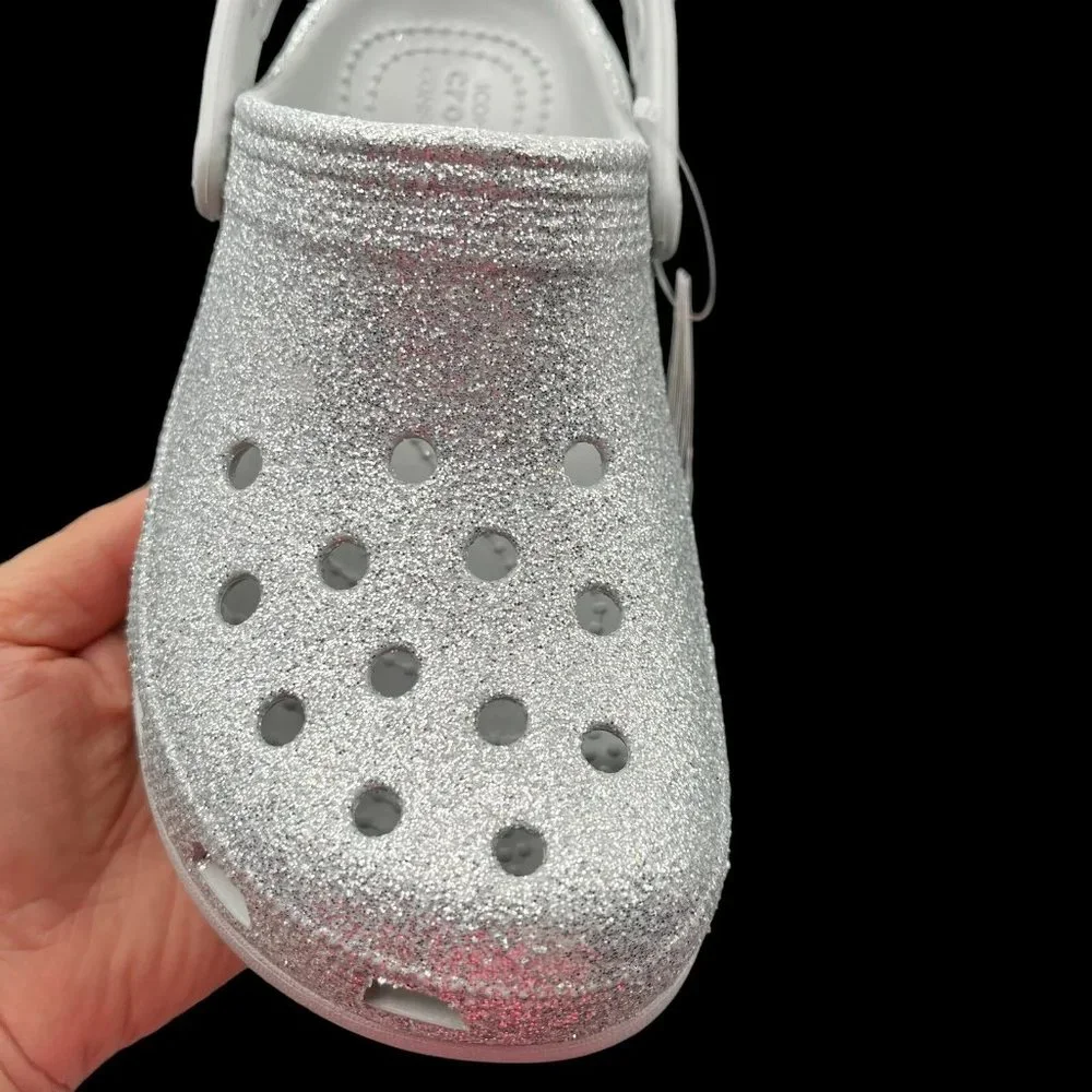 Crocs Youth Girls Platform Glitter Clog Size 2-3‎ Silver Slip-on Comfortable